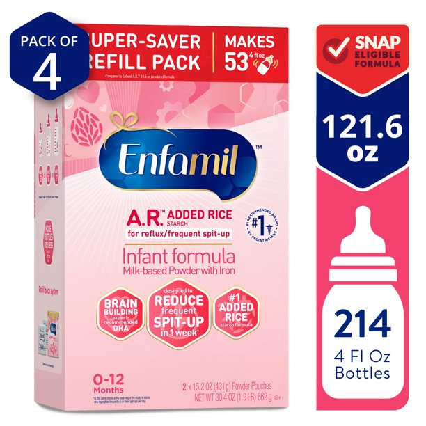 Enfamil A.R. Infant Formula, Powder Refill Box, 30.4 Oz (Pack of 4)